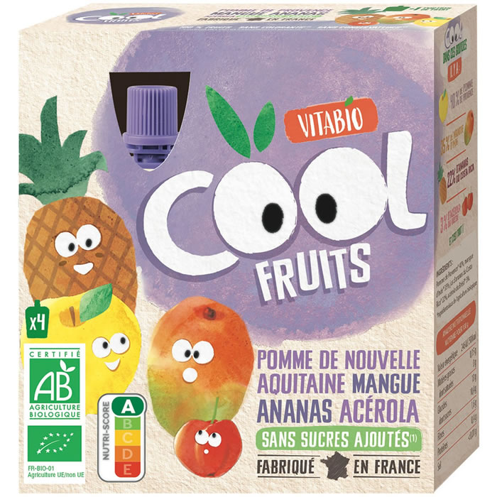 VITABIO Cool Fruits Dessert mangue, pomme, ananas bio sans sucres ajoutés