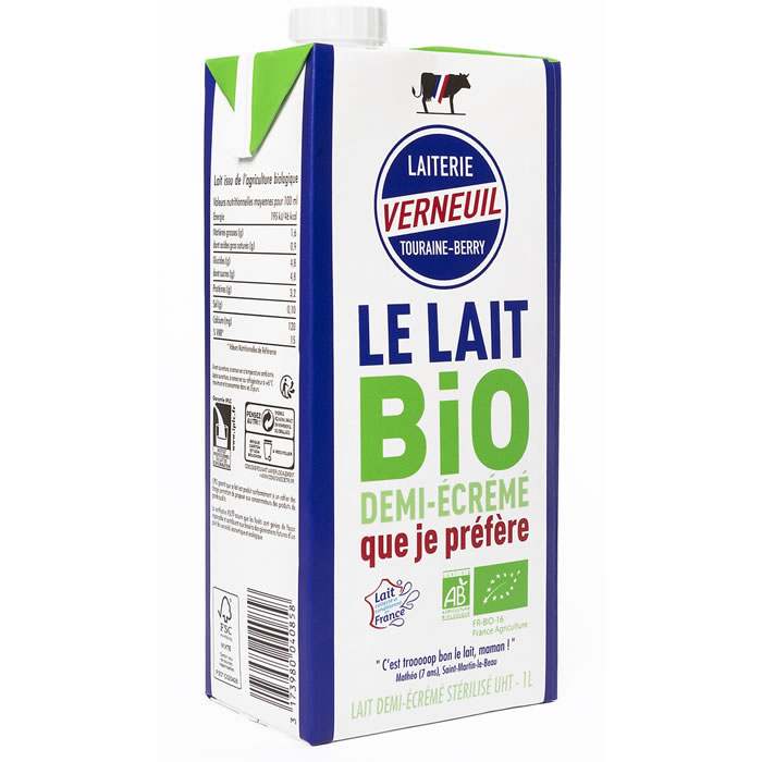 VERNEUIL Lait demi-écrémé 1,6% M.G UHT bio