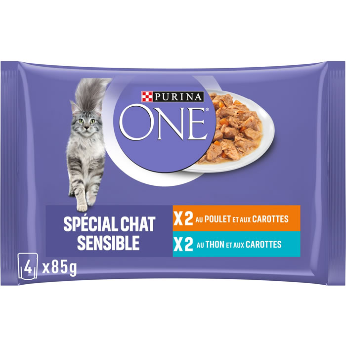 PURINA One Pâtée effilés poulet, thon, légume pour chat adulte sensible