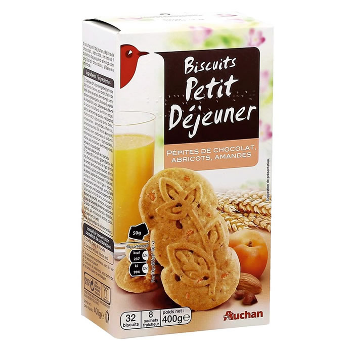 AUCHAN Biscuits petit-déj abricot, amandes et chocolat