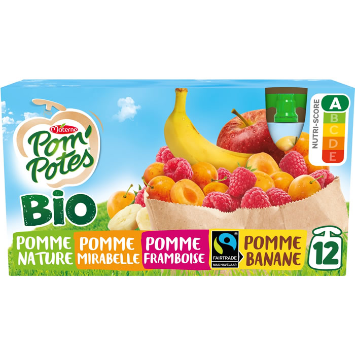 Compote Gourde Pomme Framboise Mirabelle Banane BIO (16*90gr