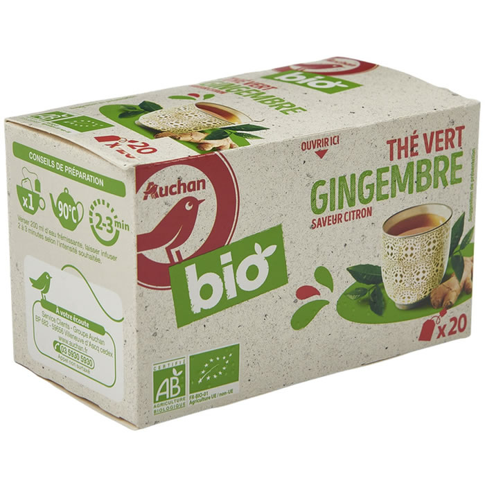 AUCHAN Infusion de thé vert au gingembre bio