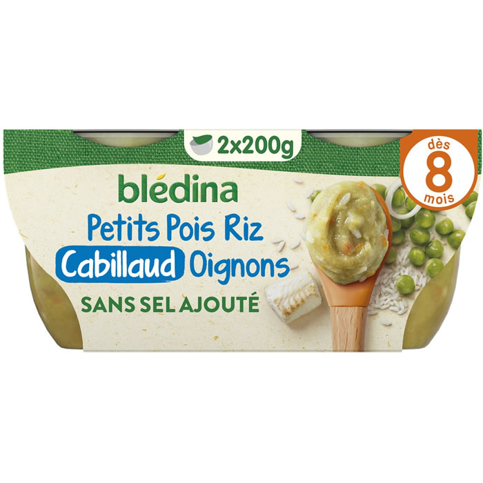BLEDINA Ecrasé de petits pois, riz, cabillaud et oignons dès 8 mois