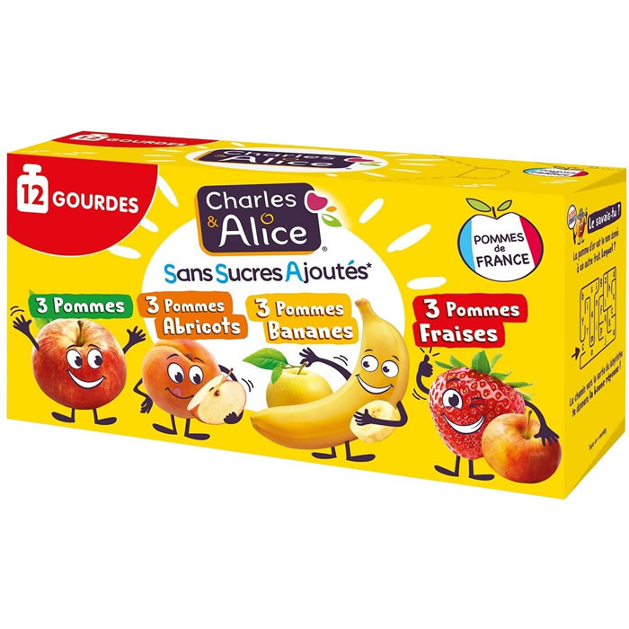 CHARLES&ALICE Dessert pomme, abricot, banane, fraise sans sucres ajoutés