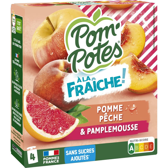 POM'POTES A la Fraîche Dessert pomme, pêche et pamplemousse sans sucres ajoutés
