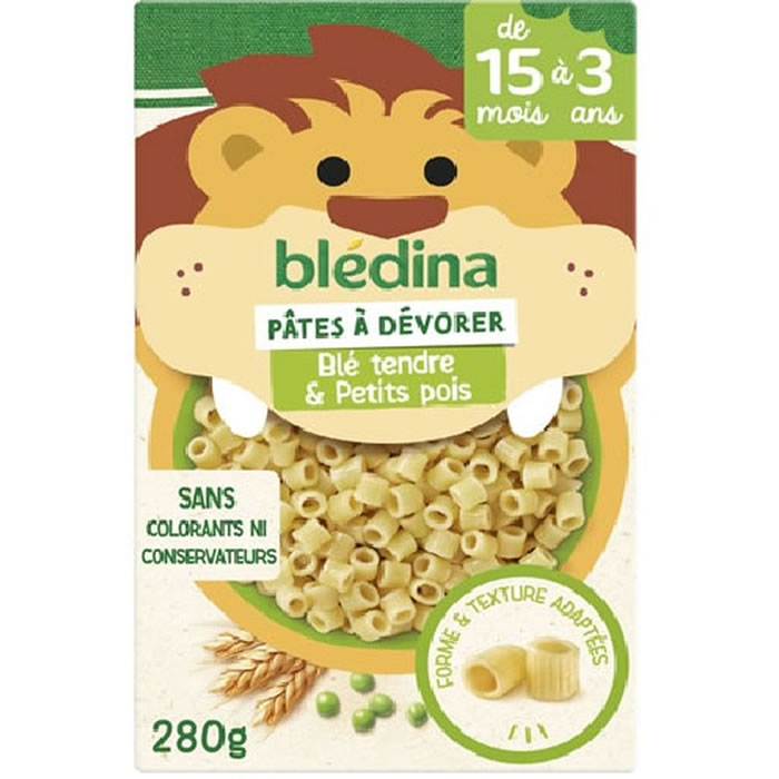 BLEDINA Pâtes au blé et petits pois de 15 mois à 3 ans