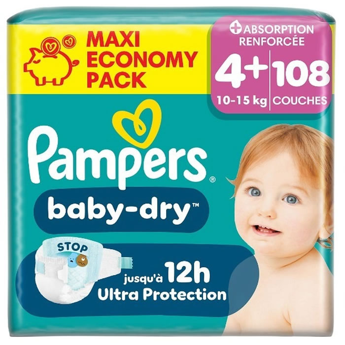 PAMPERS Baby-Dry Couches taille 4+ (10-15 kg)