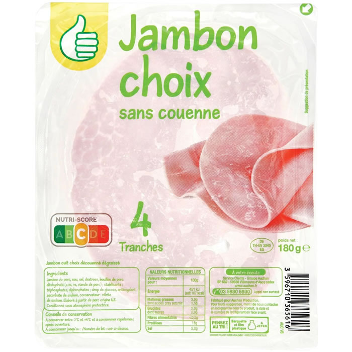 AUCHAN Essentiel Jambon sans couenne