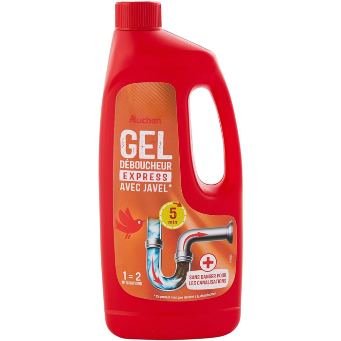 AUCHAN Déboucheur liquide à la soude avec javel pour canalisations