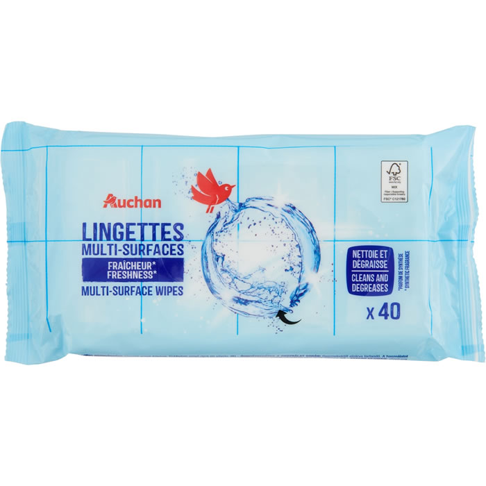 AUCHAN Lingettes nettoyantes multi-surfaces fraîcheur