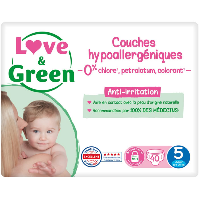 LOVE & GREEN Couches écologiques taille 5 (12-25 kg)
