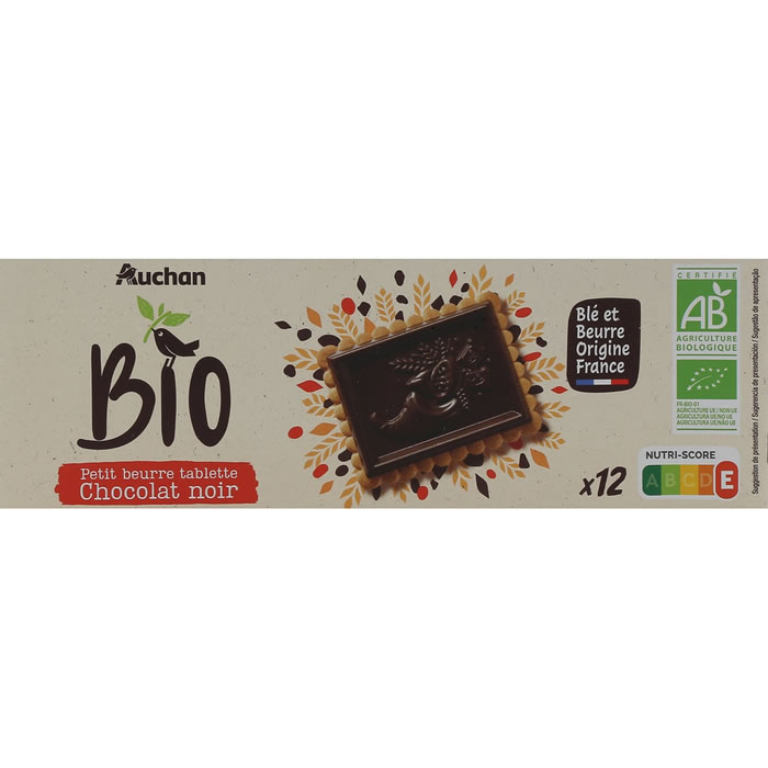 AUCHAN BIO Biscuits petit beurre avec tablette de chocolat noir bio