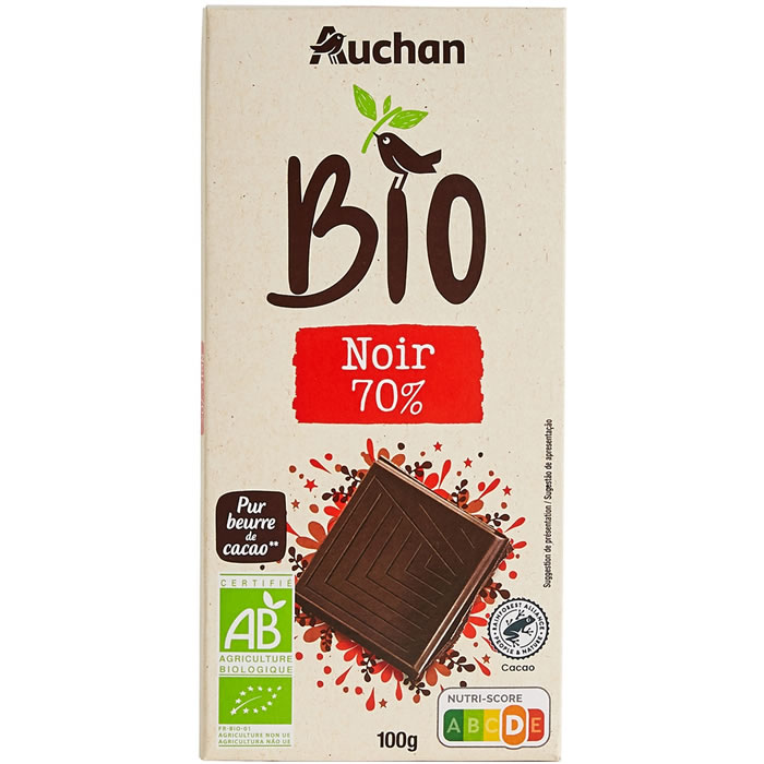 AUCHAN Tablette de chocolat noir 70% bio