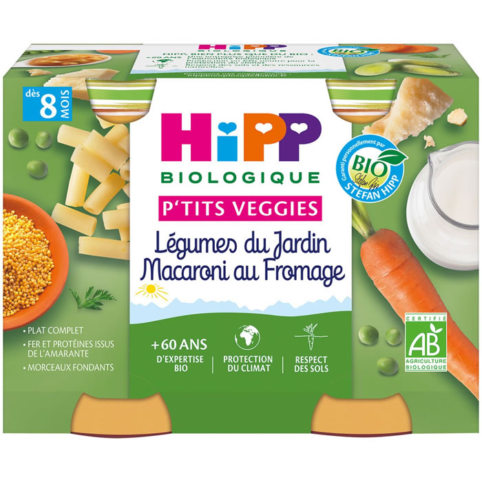 HIPP P'tits Veggies Légumes du jardin, macaroni au fromage dès 8 mois bio