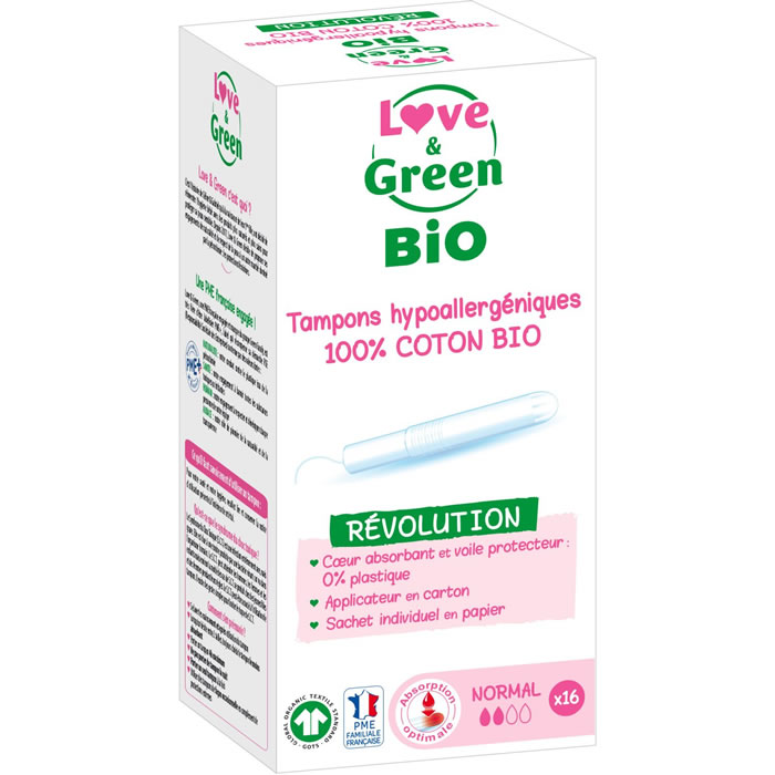 LOVE & GREEN Tampon coton bio hypoallergéniques avec applicateur