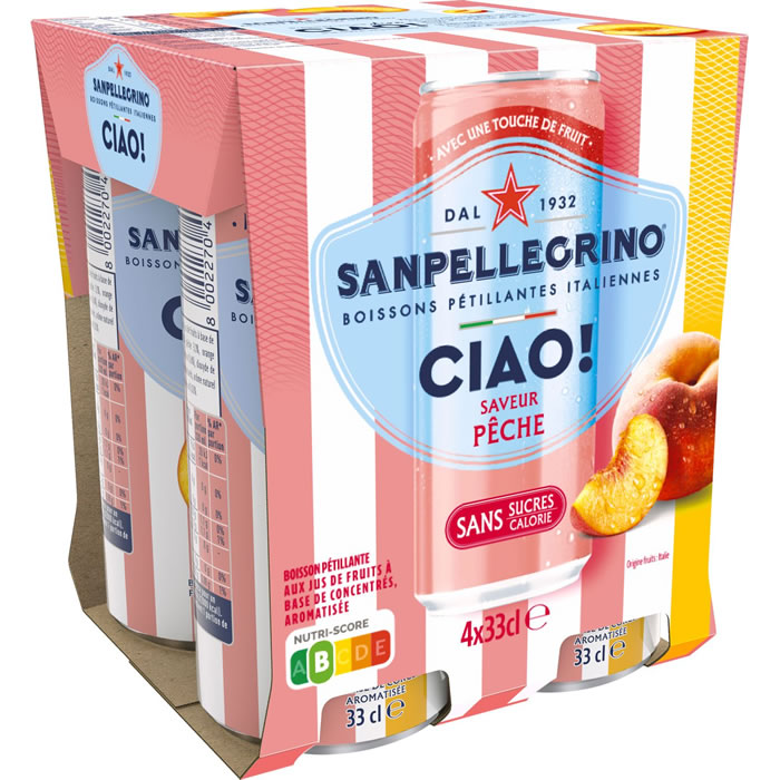 SAN PELLEGRINO Ciao! Boisson gazeuse aromatisée à la pêche sans sucres ajoutés