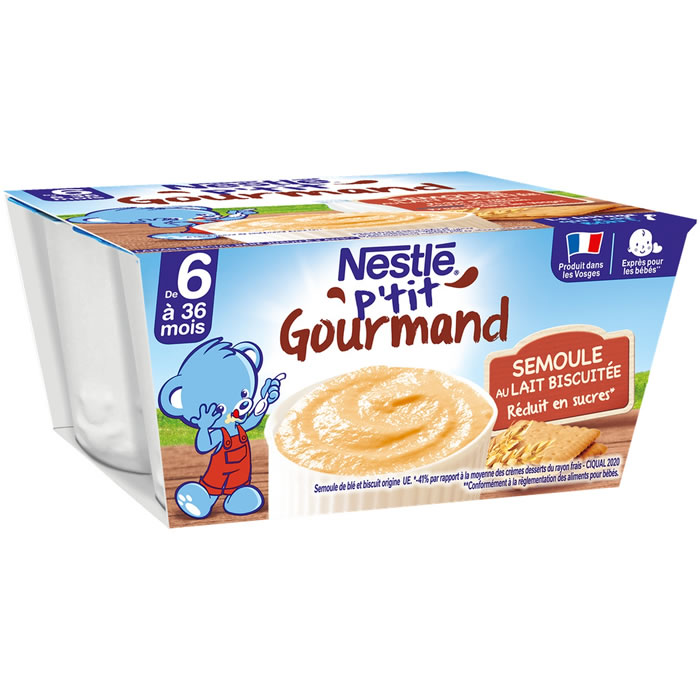 NESTLE P'tit Gourmand Dessert de semoule au lait biscuité dès 6 mois