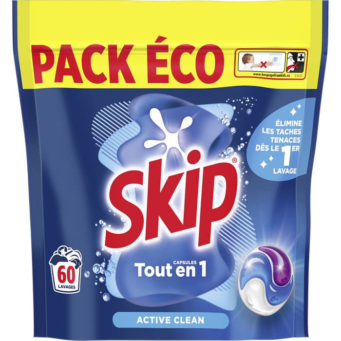 SKIP : Active Clean - Lessive capsules tout en 1 : 60 capsules ...