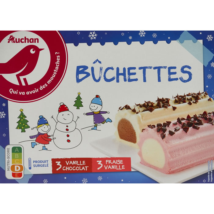 AUCHAN Bûchettes glacées à la vanille chocolat et fraise vanille