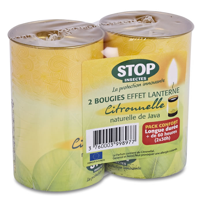 STOP INSECTES Bougie anti-moustiques effet lanterne Citronnelle