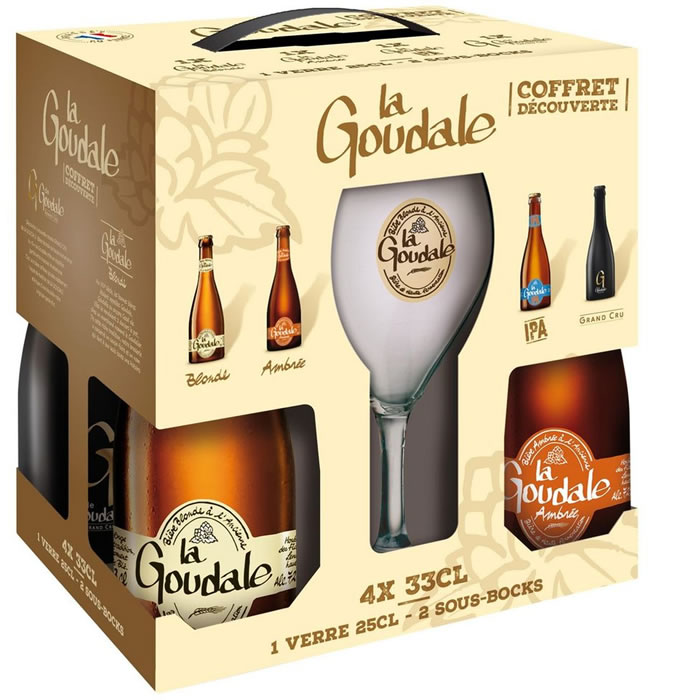 GOUDALE Coffret de 4 bières, 1 verre et 2 sous-bocks