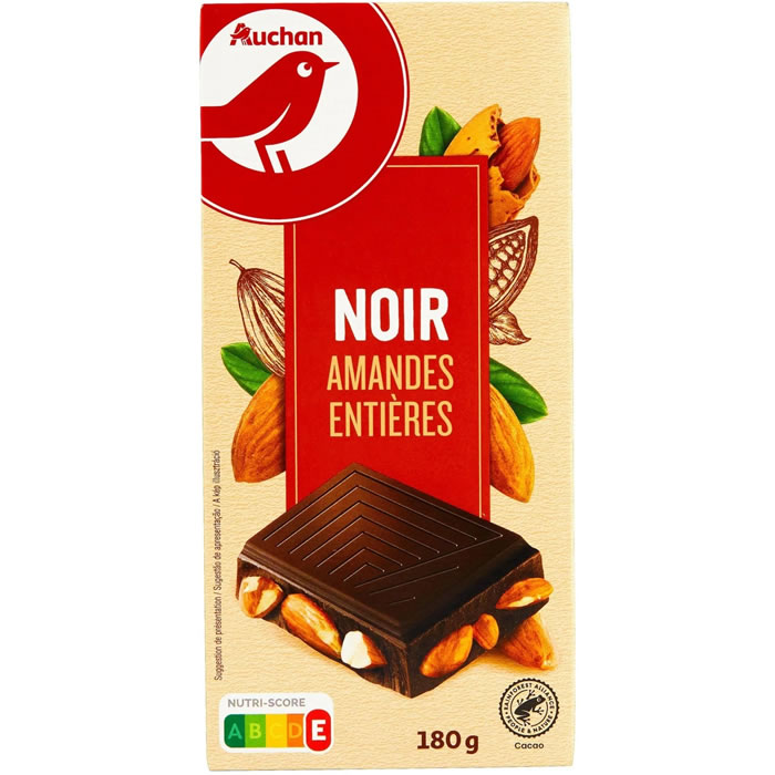AUCHAN Tablette de chocolat noir aux amandes entières