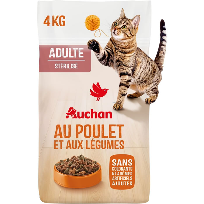 AUCHAN Croquettes au poulet et légumes pour chat adulte stérilisé