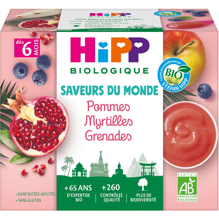 HIPP Saveurs du Monde Pommes, myrtilles et grenades bio dès 6 mois