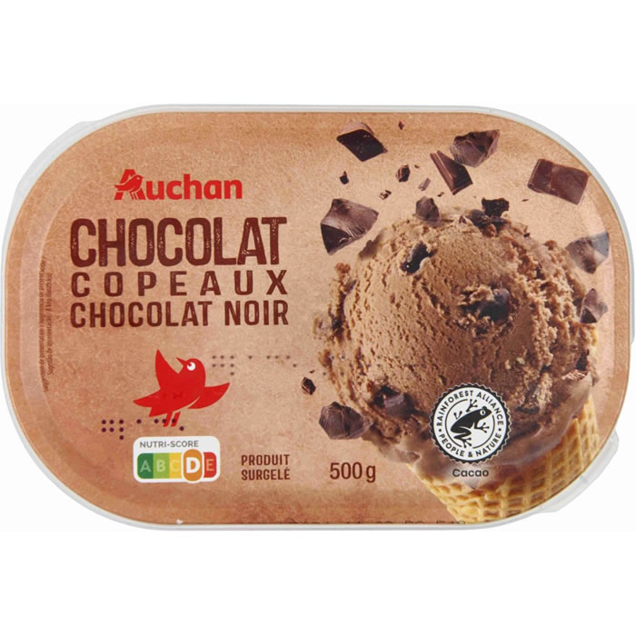 AUCHAN Crème glacée au chocolat et copeaux de chocolat noir
