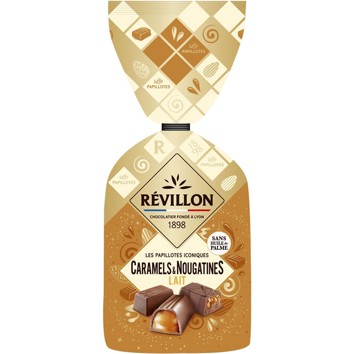 REVILLON Papillotes Iconiques Bouchées au chocolat au lait fourrées au caramel et nougat