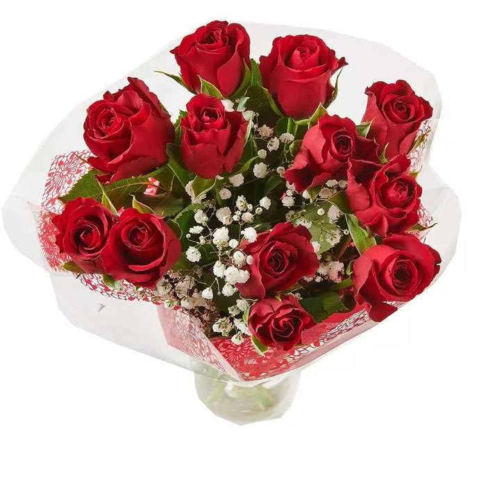 FLEUR Bouquet de roses rouges et gypsophile