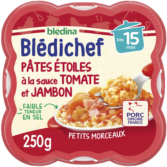 BLEDINA Blédichef Pâtes étoiles sauce tomate jambon dès 15 mois
