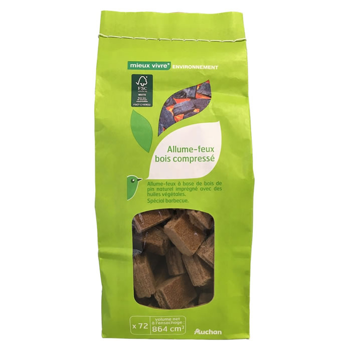 AUCHAN Mieux Vivre Cubes allume-feux de bois compressé
