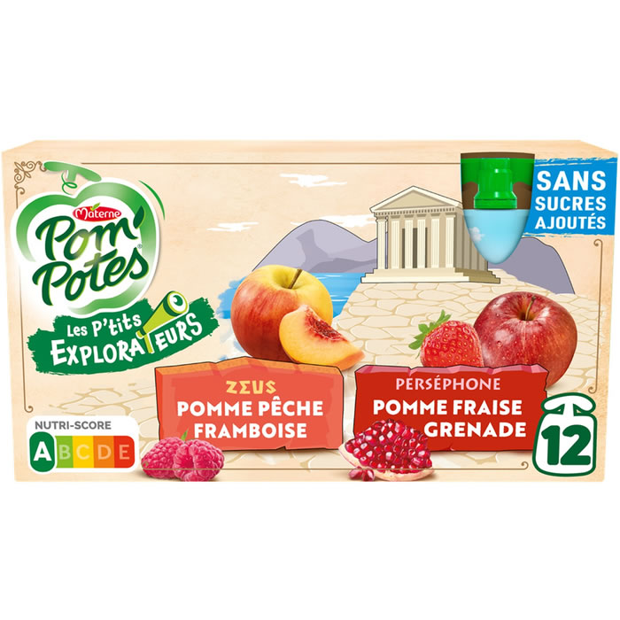 POM'POTES Dessert pomme, pêche, fraise sans sucres ajoutés