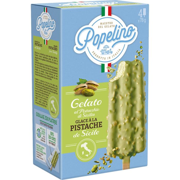 POPELINO Bâtonnets glacés pistache de Sicile et chocolat blanc