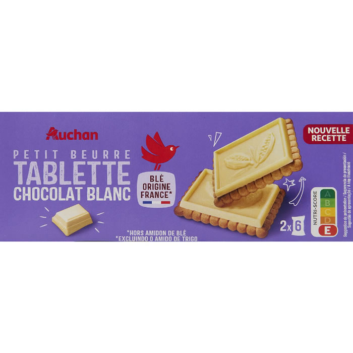 AUCHAN Biscuits petit beurre avec tablette de chocolat blanc