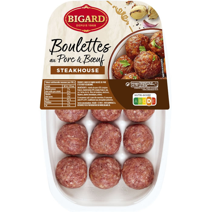 BIGARD Steakhouse Boulettes à base de bœuf et à base de porc