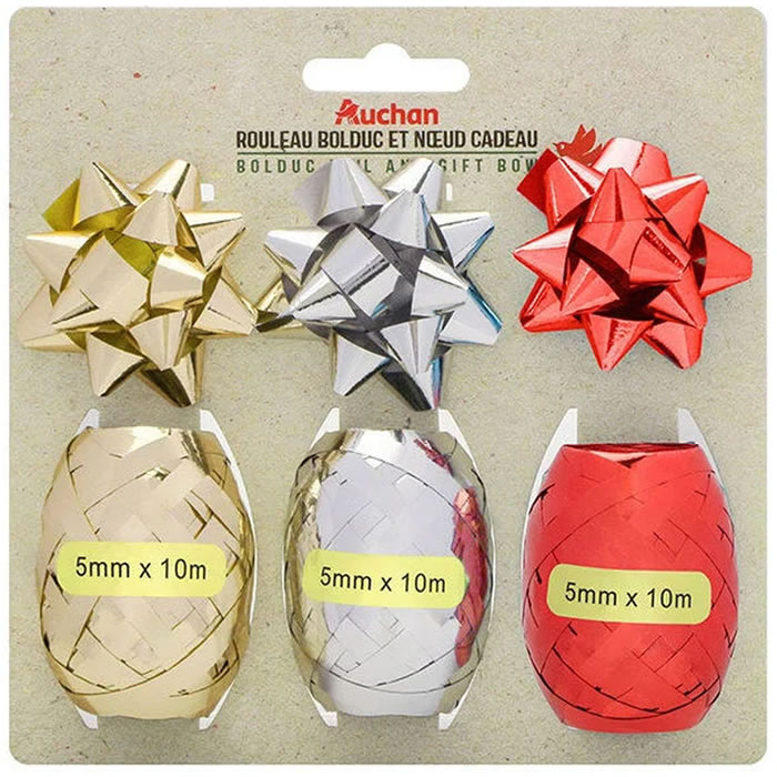 AUCHAN Rouleaux bolduc et nœuds cadeaux