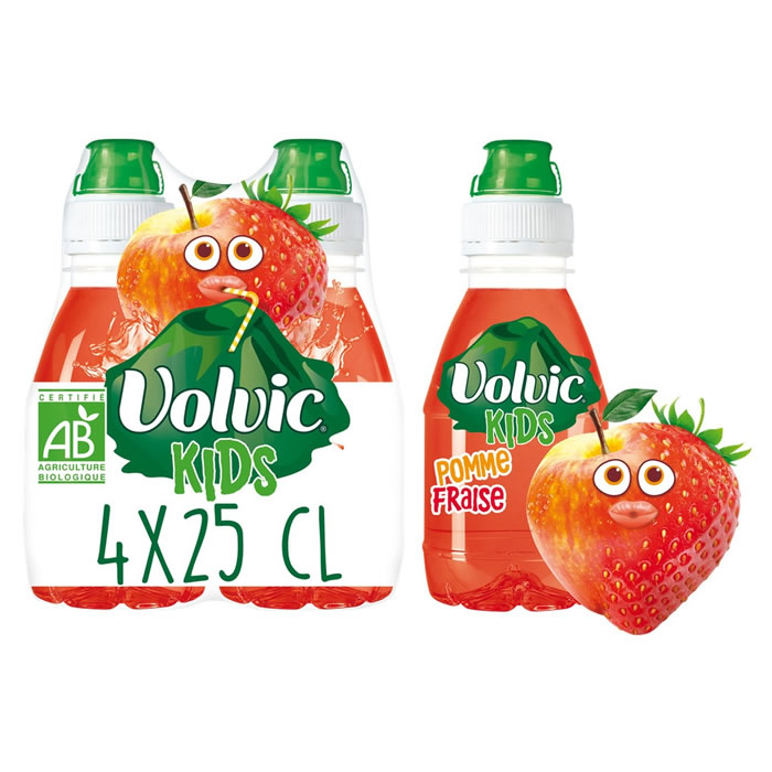 VOLVIC Kids Eau aromatisée à la pomme et fraise bio bouchon sport