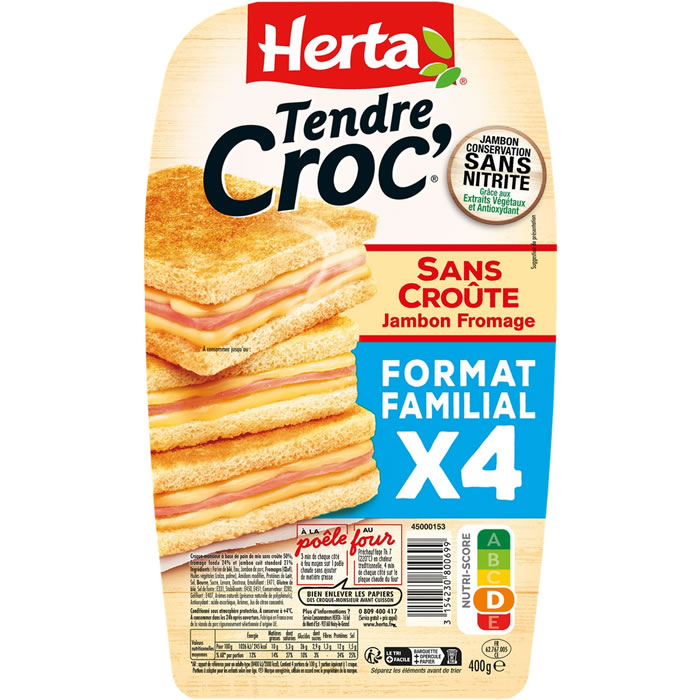 HERTA Tendre Croc' Croque-monsieur au jambon et fromage sans croûte