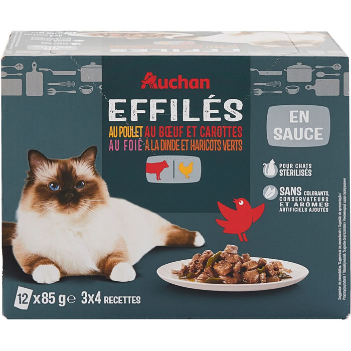 AUCHAN Pâtée volaille, bœuf, foie pour chat adulte stérilisé