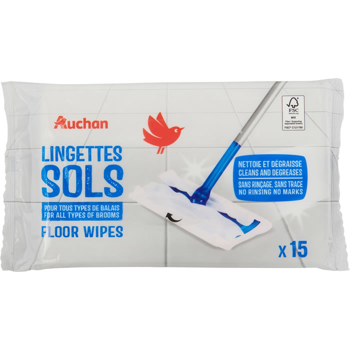 AUCHAN Lingettes nettoyantes sols pour balais