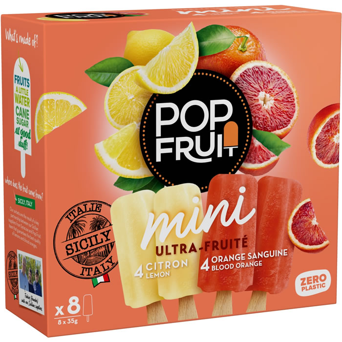POP FRUIT Mini bâtonnets sorbets glacés citron et orange sanguine
