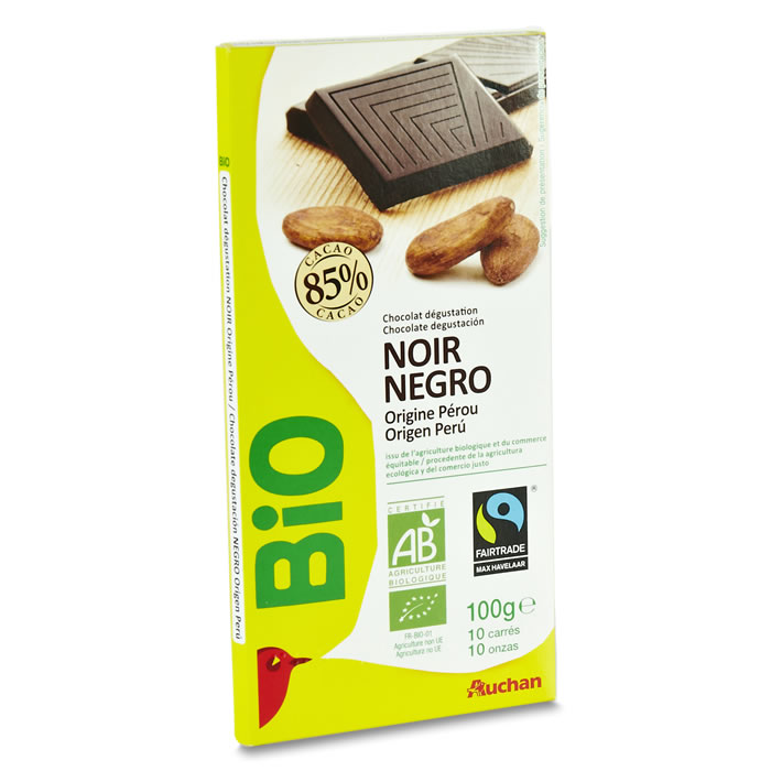 AUCHAN Tablette de chocolat noir 85% bio