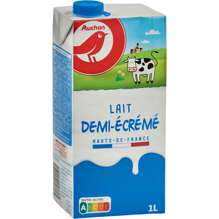 AUCHAN Lait demi-écrémé stérilisé 1,6% M.G UHT