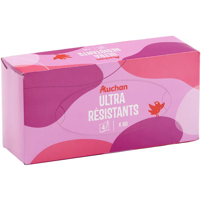 AUCHAN Ultra Résistant Mouchoirs boîte 4 épaisseurs
