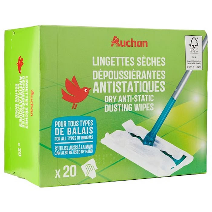 AUCHAN Lingettes dépoussiérantes multi-surfaces pour balais