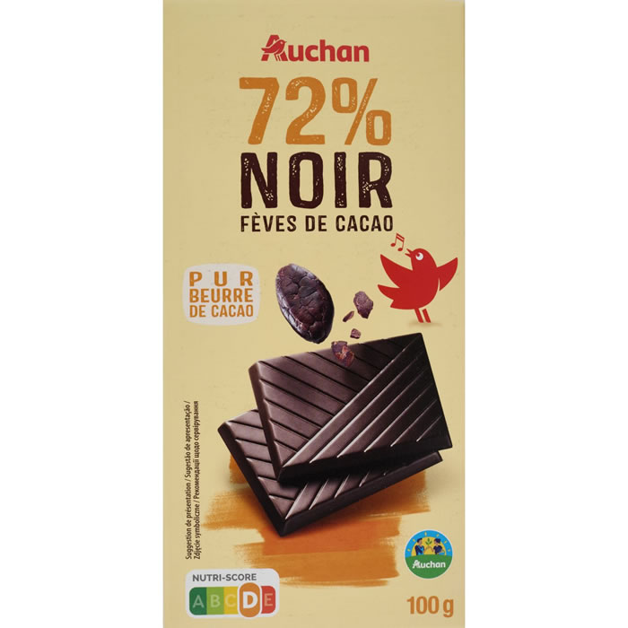 AUCHAN Tablette de chocolat noir 72%