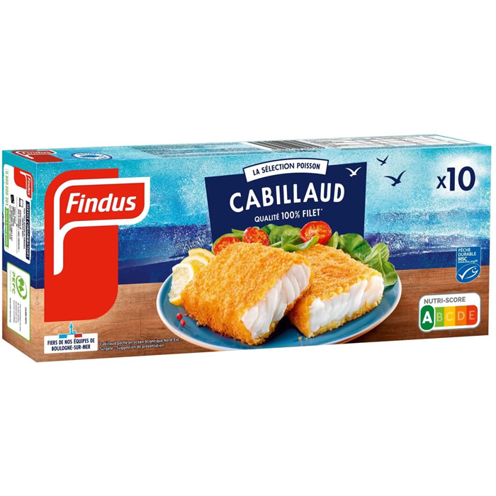 FINDUS 100% Filet Tranches de filets de cabillaud panés MSC