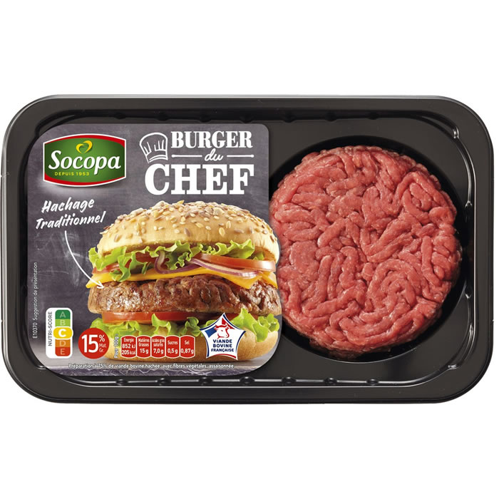 SOCOPA Burger du chef Hachés de bœuf 15% M.G